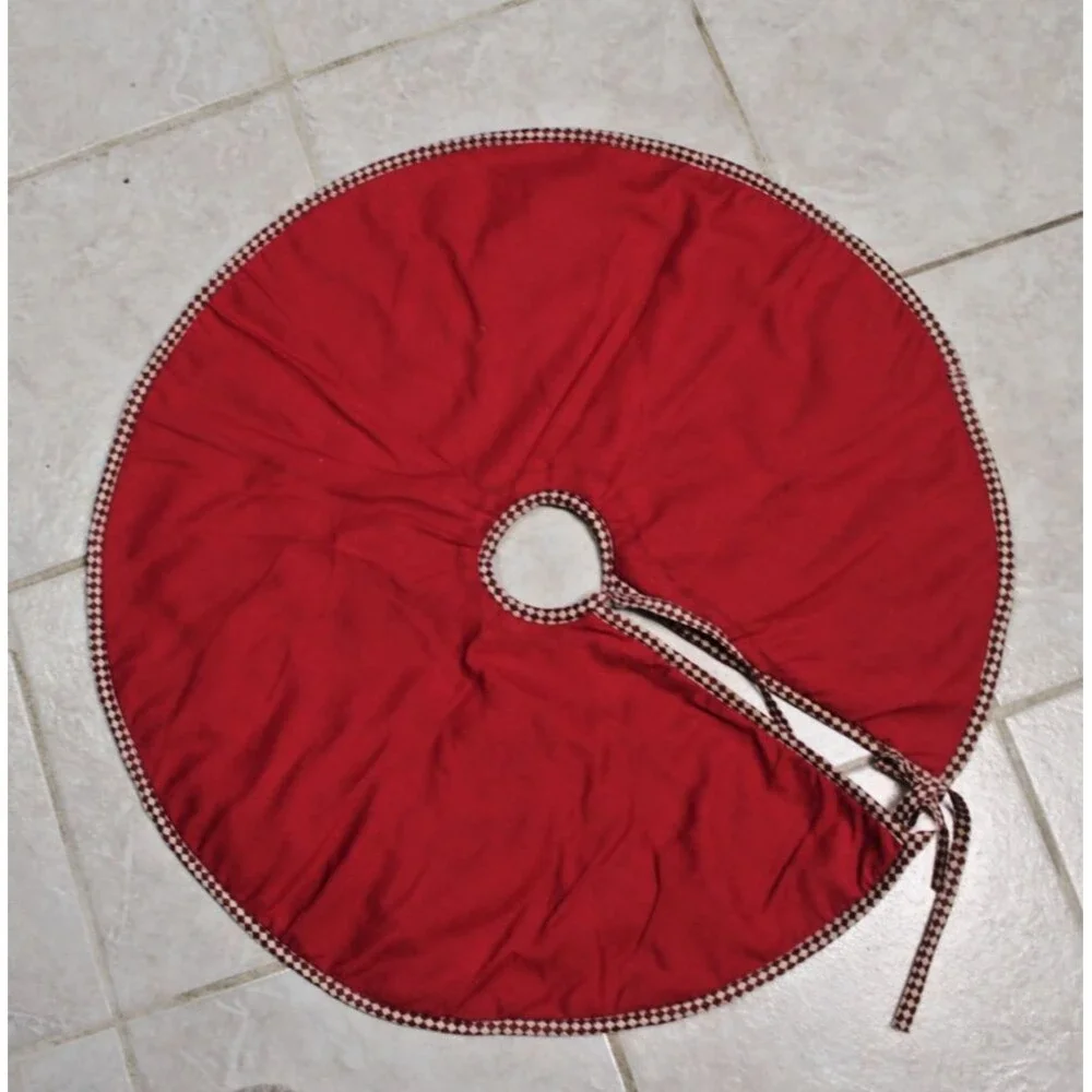 Vintage Handmade CHRISTMAS Tree Skirt Burgandy Angels, Stars, Trees Applique 25